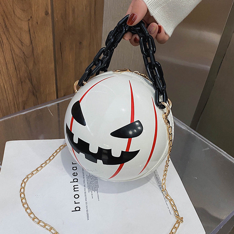 Halloween Cartoon Pumpkin Ball Handbags With Chain Personality Creative Funny Shoulder Bags