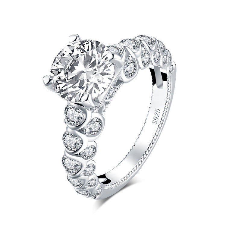 High-end Ornament 925 Pure Silver Luxury Inlaid High Carbon Diamond Ring