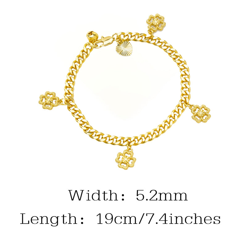 24K Gold Filled Bracelet For Women, FourLeaf Clover Round