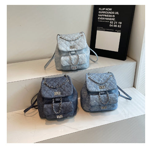 Denim Rhombus Small Chain Backpack