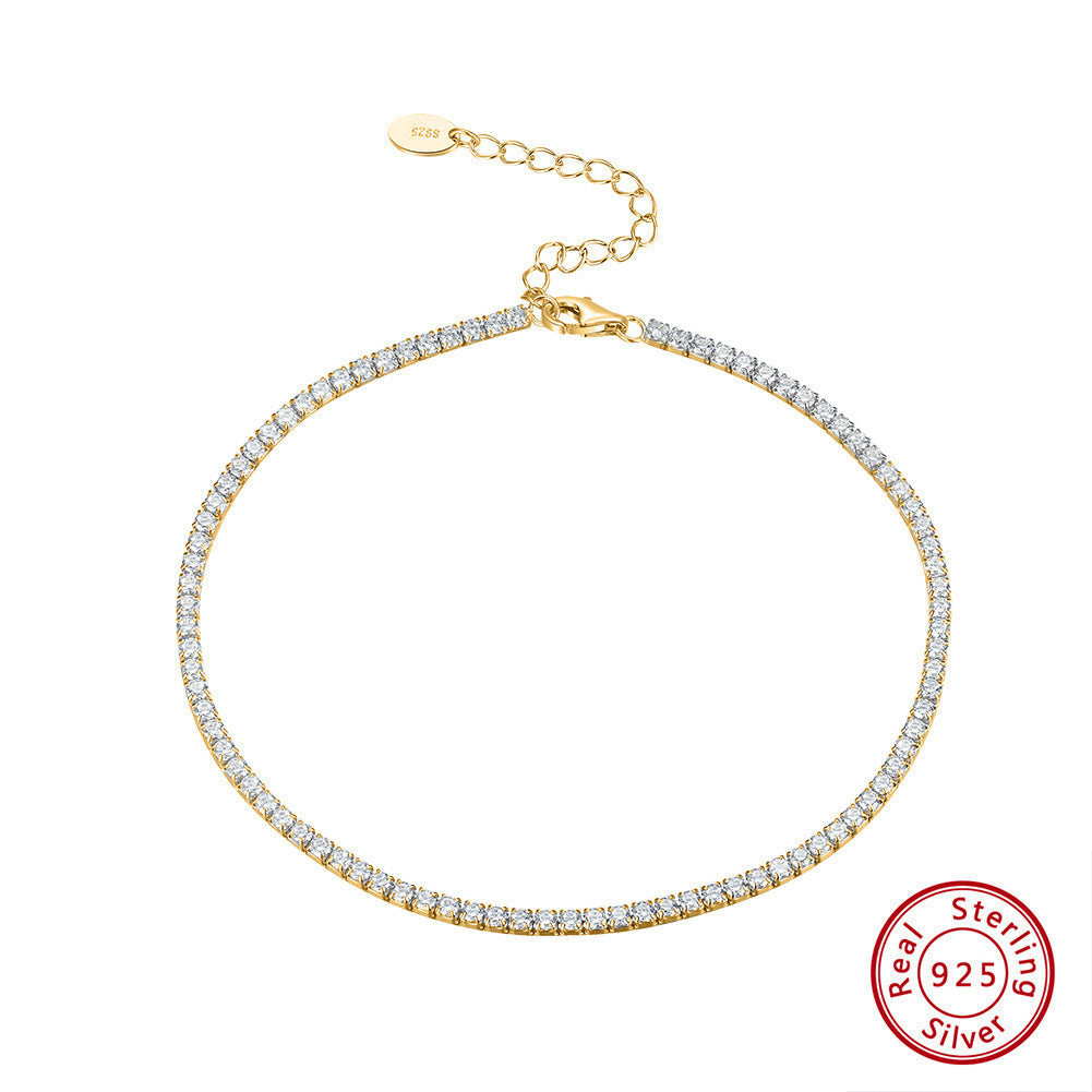 S925 Sterling Silver 2mm Single Row Full Zirconium Anklet