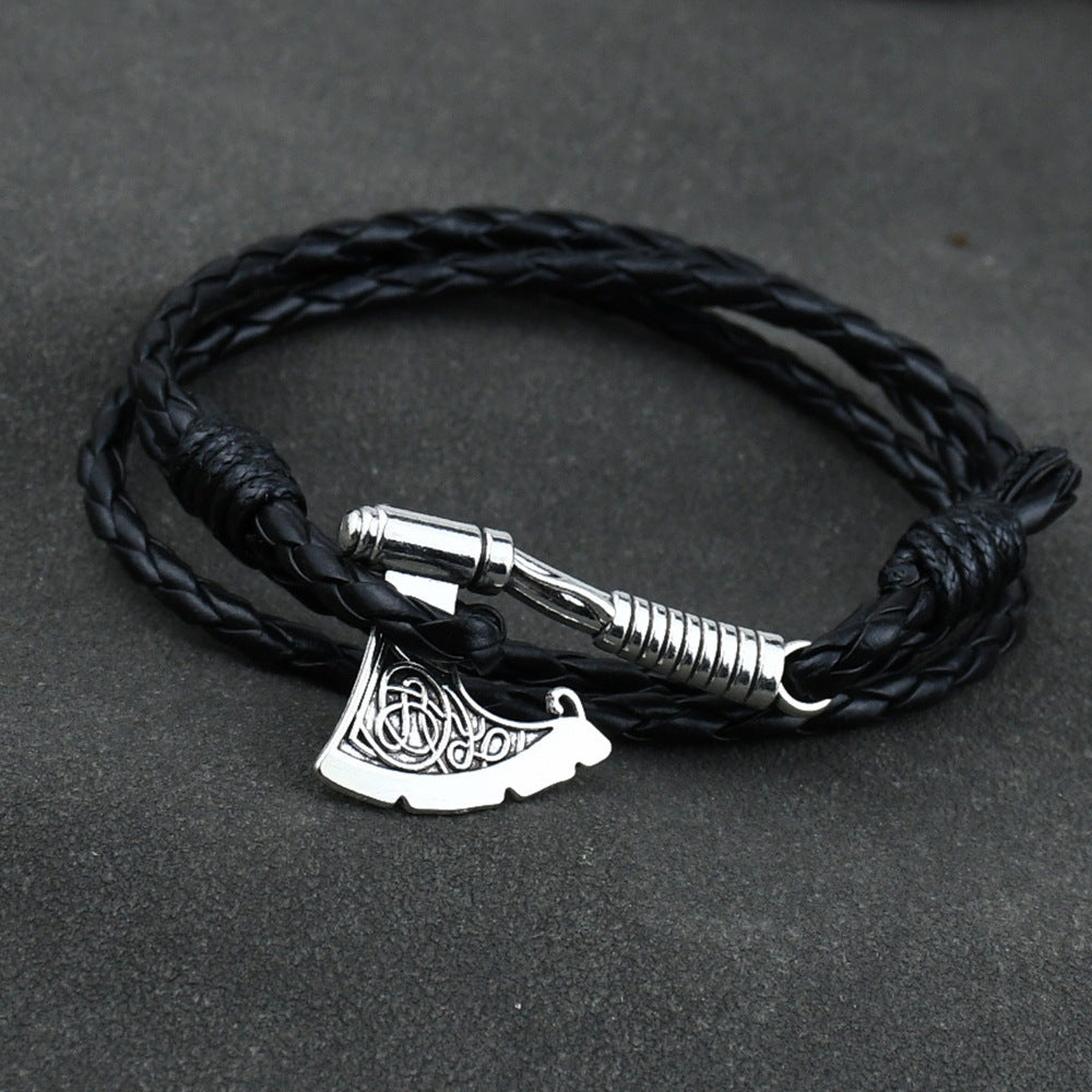 Men's Ax Wrap Anchor Viking Leather Bracelet