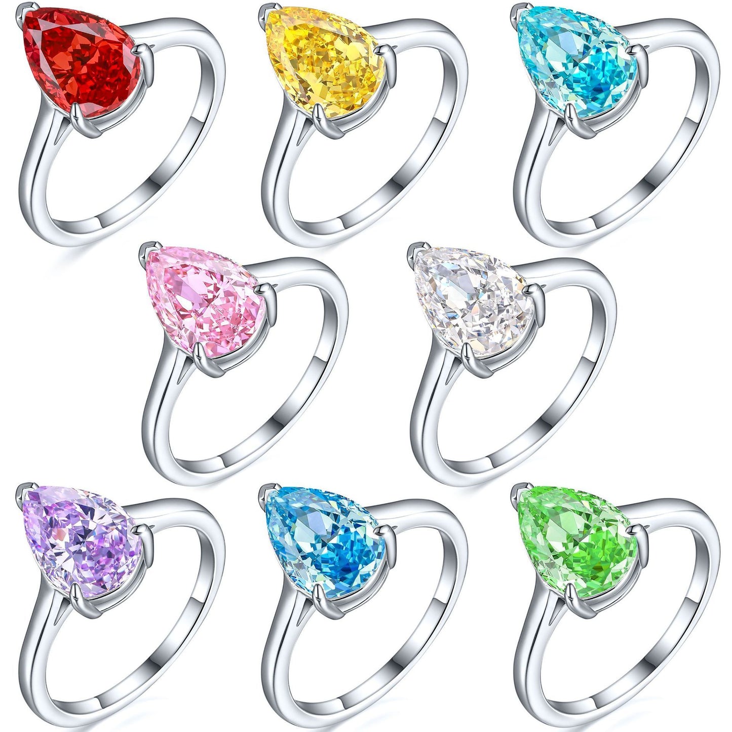 High-end S925 Sterling Silver 4ct Drop-shaped Ice Flower Cut Ring 812 Colored Gems High Carbon Diamond Women's Ring