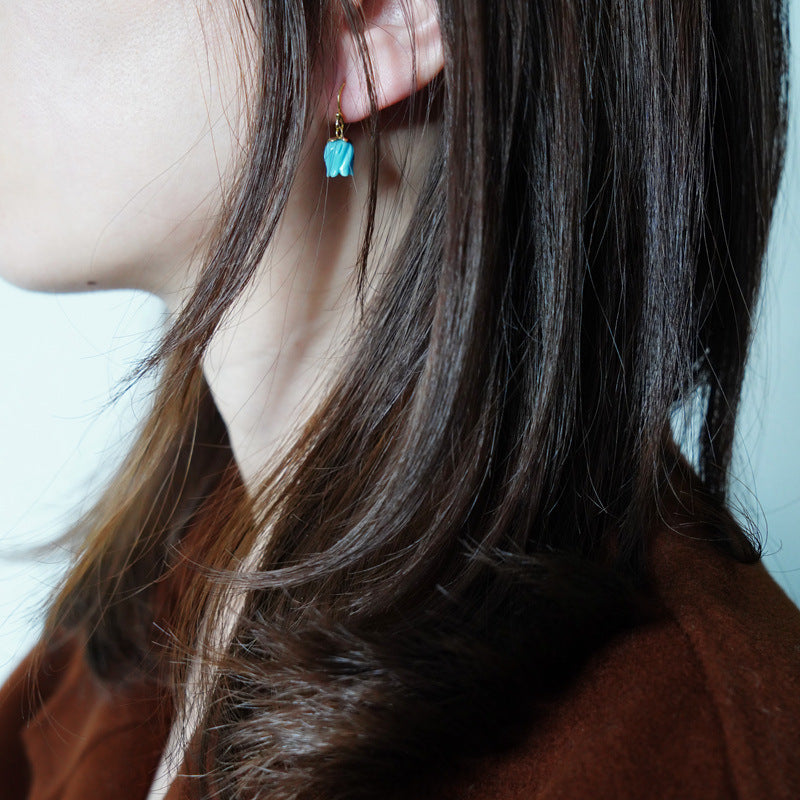 High-grade Turquoise Blue Flower Sterling Silver Earrings