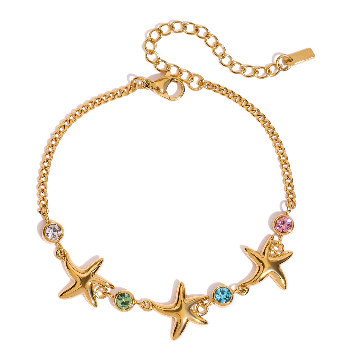 Titanium Steel Gold Color Zircon Bracelet Starfish Bracelet