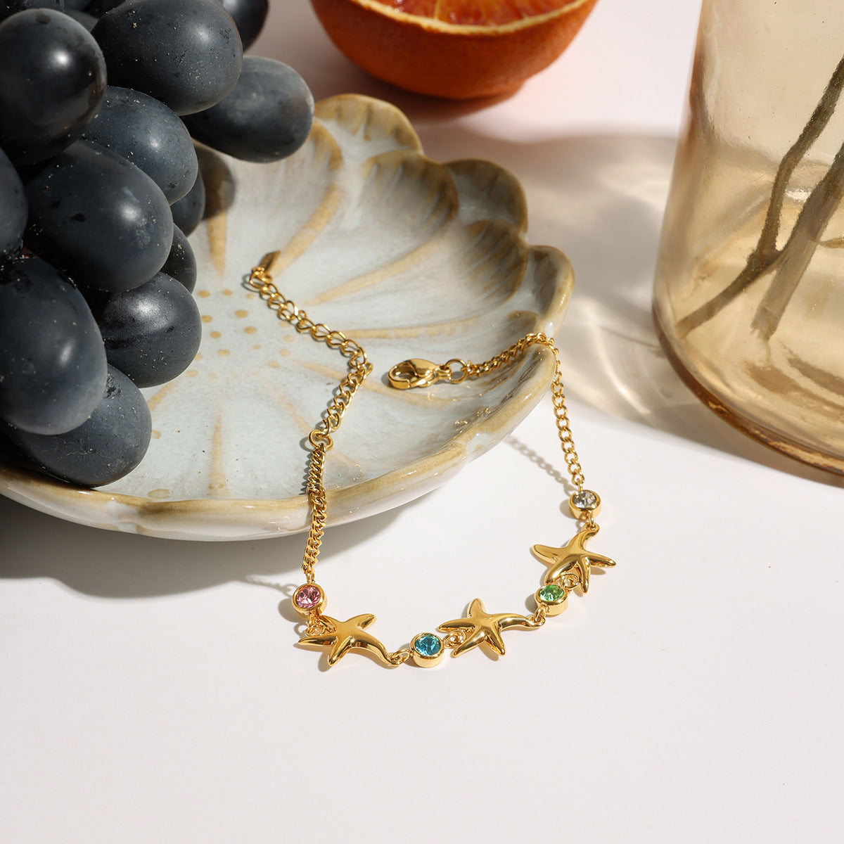 Titanium Steel Gold Color Zircon Bracelet Starfish Bracelet