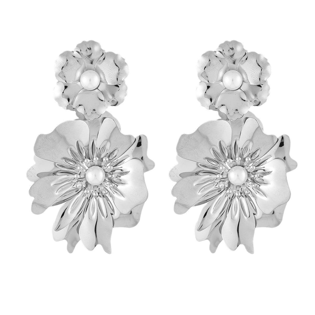 Stylish Flower Exaggerated Alloy Pearl Earrings