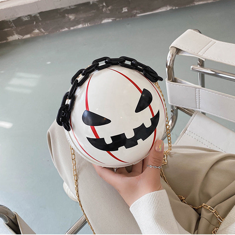 Halloween Cartoon Pumpkin Ball Handbags With Chain Personality Creative Funny Shoulder Bags