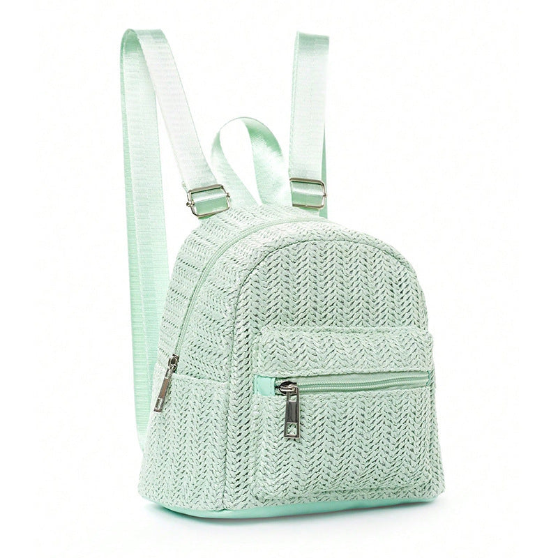 Ethnic Minorities Double Layer Zipper Casual Cool Straw Backpack