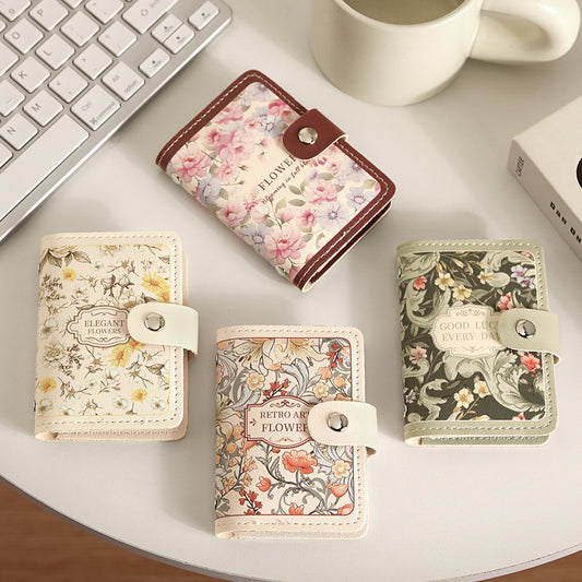 Women's Flower Oil Painting Retro Style Card Holder Wallet