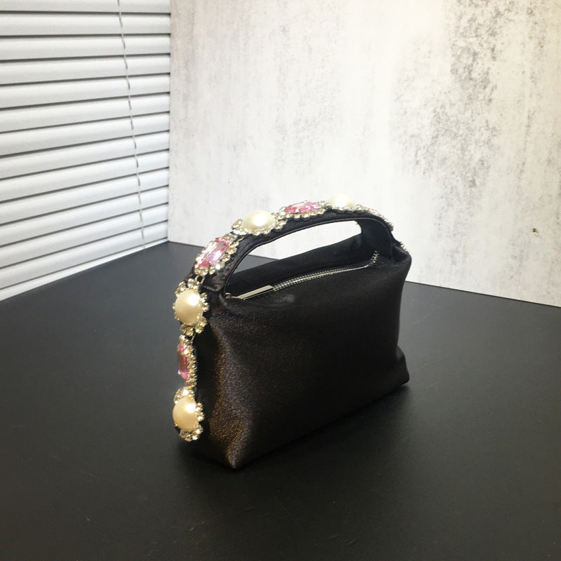 Flower Rhinestone Pearl Silk Diamond Clutch Bag