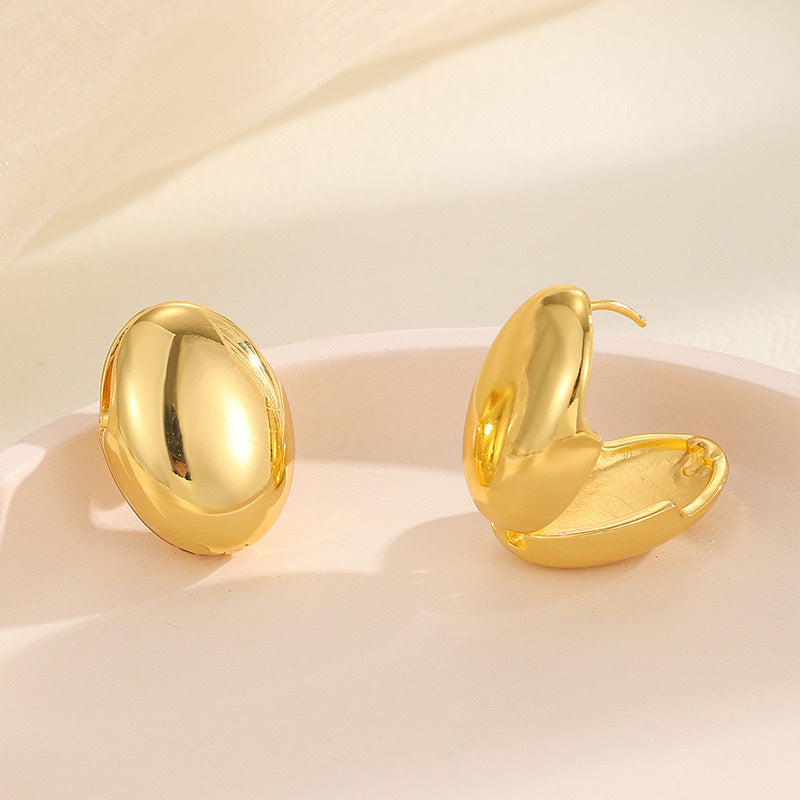 Simple Glossy Oval Water Drop Ear Clip Earrings