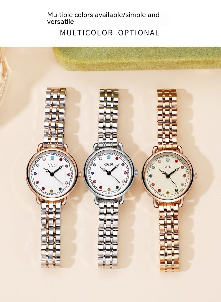 Steel Belt Small Light Luxury Ins Birthstone Waterproof Quartz Watch