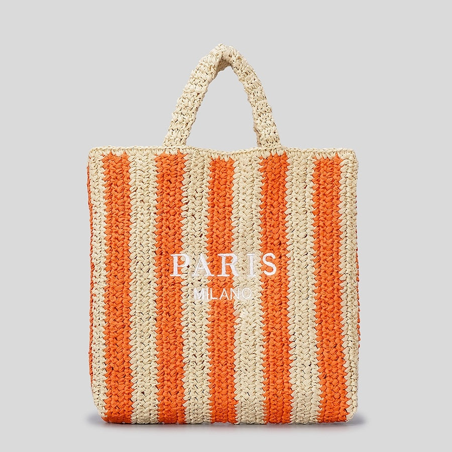 Striped Hand-woven Straw Bag