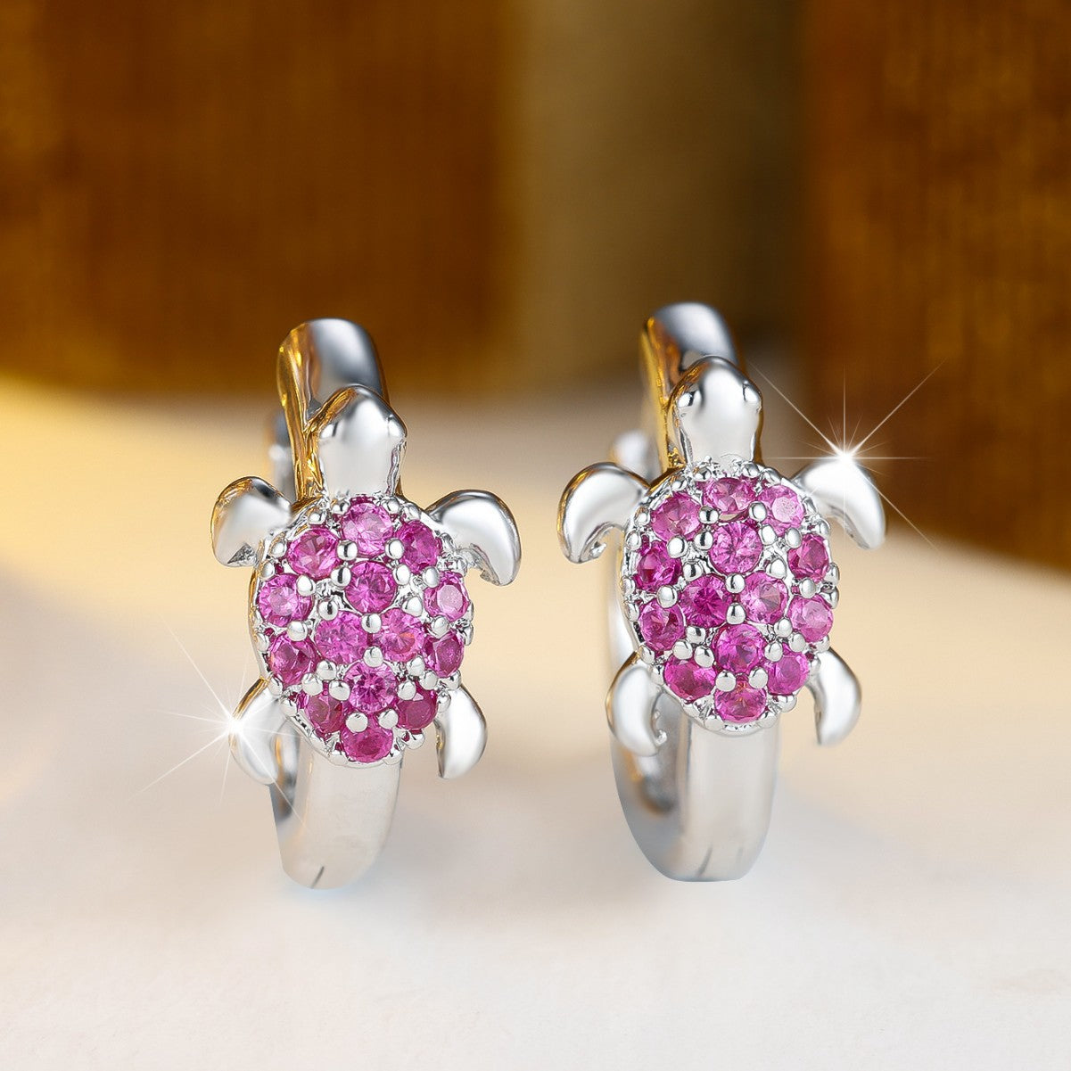 Fashionable Best-Selling Full-Crystal Color Zircon Turtle Earrings