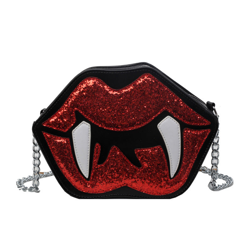 Personality Sequin Chain Big Lips Style Crossbody Bag