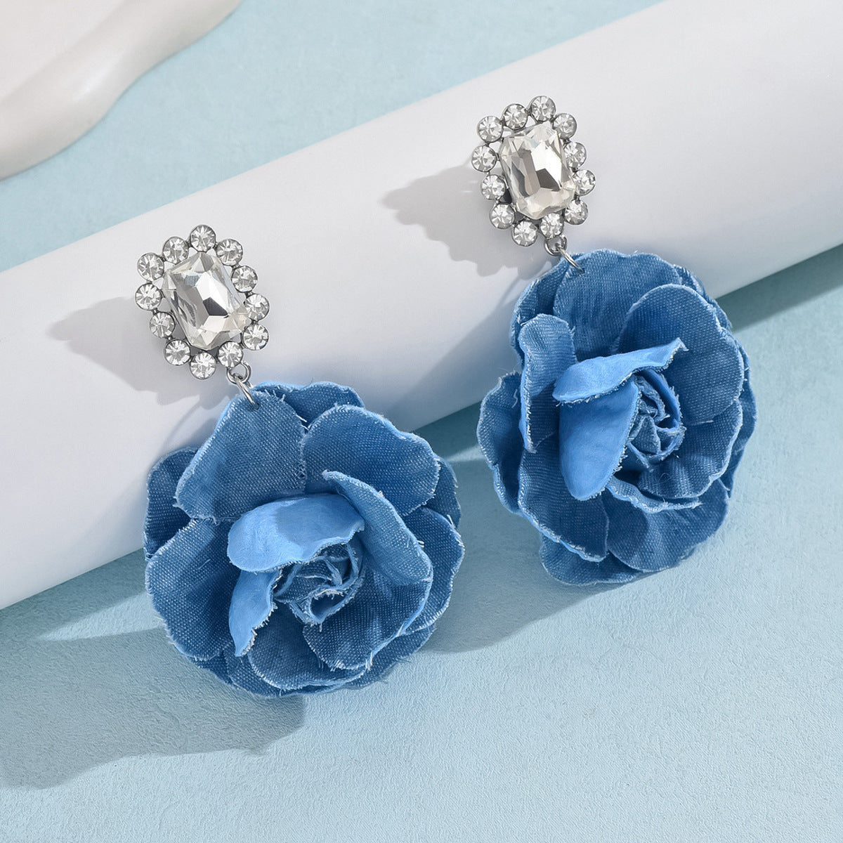 Fashion Vintage Denim Flower Pendant Earrings