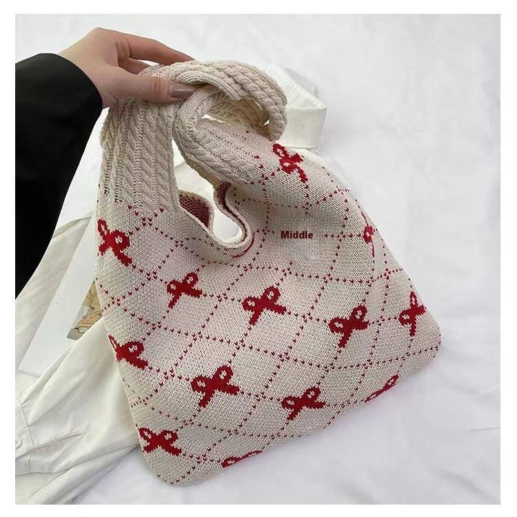 Bow Knitted Woven Bag