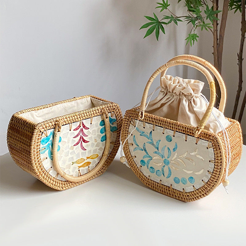 Handmade Cabas Shell Rattan Bag