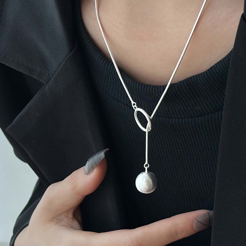 Ins Round Ball Ring Long Necklace