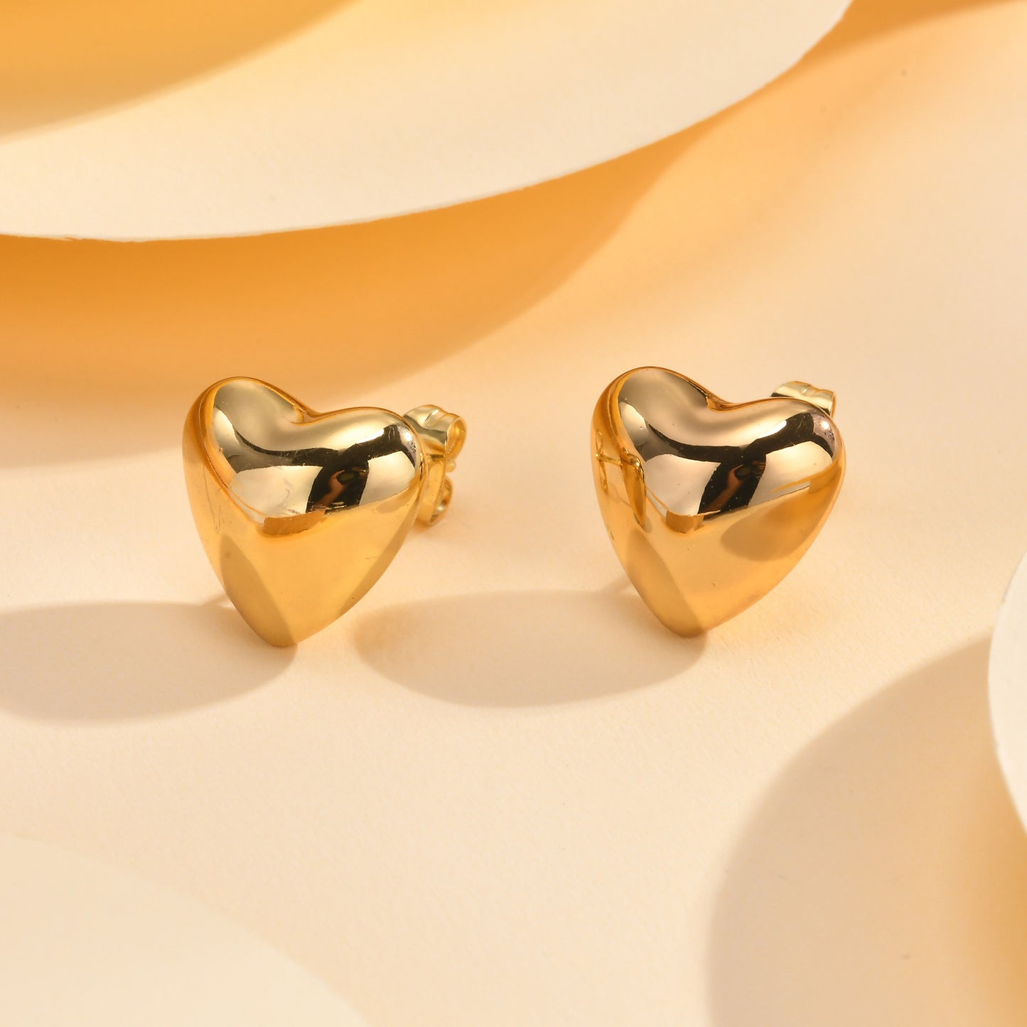 Stainless Steel Heart 18K Gold Stud Earrings