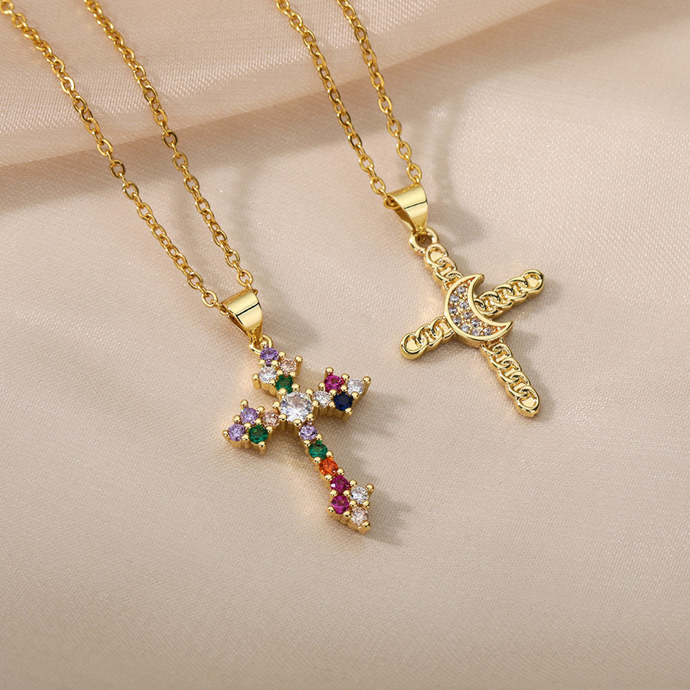 Zirconium Cross Pendant Necklace