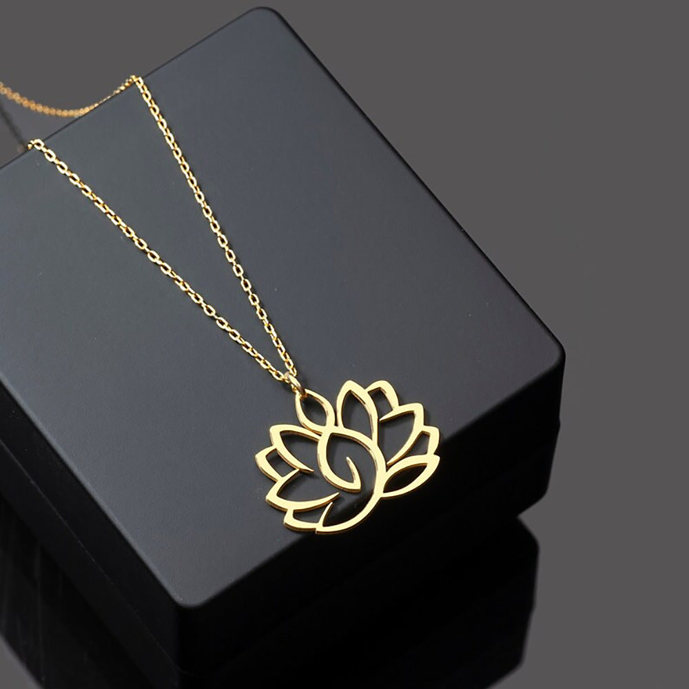 Lucky Lotus Women's Stainless Steel Yoga Pendant Necklace