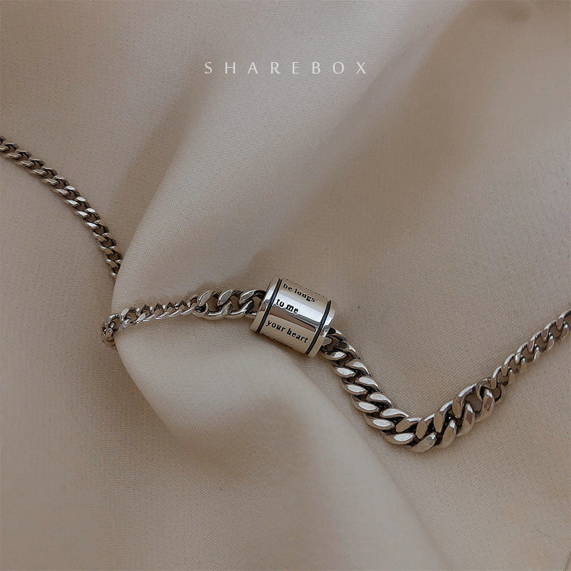 Thai Silver Geometric Cylindrical Pendant Necklace