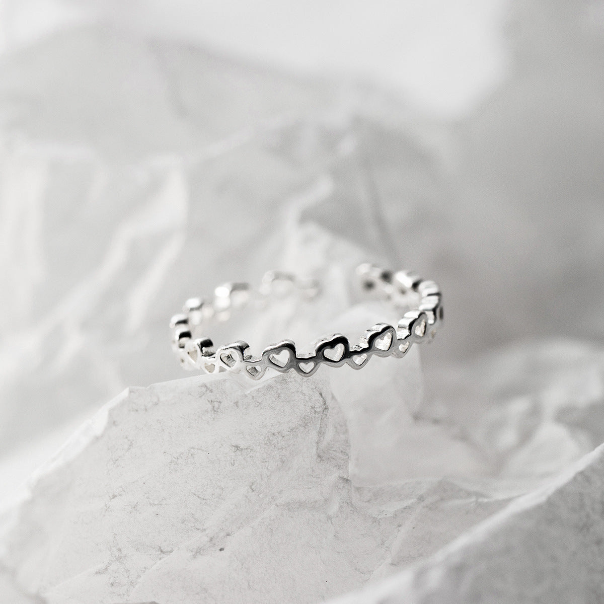 Sterling Silver Special-interest Design Heart-to-heart Hollow Ring