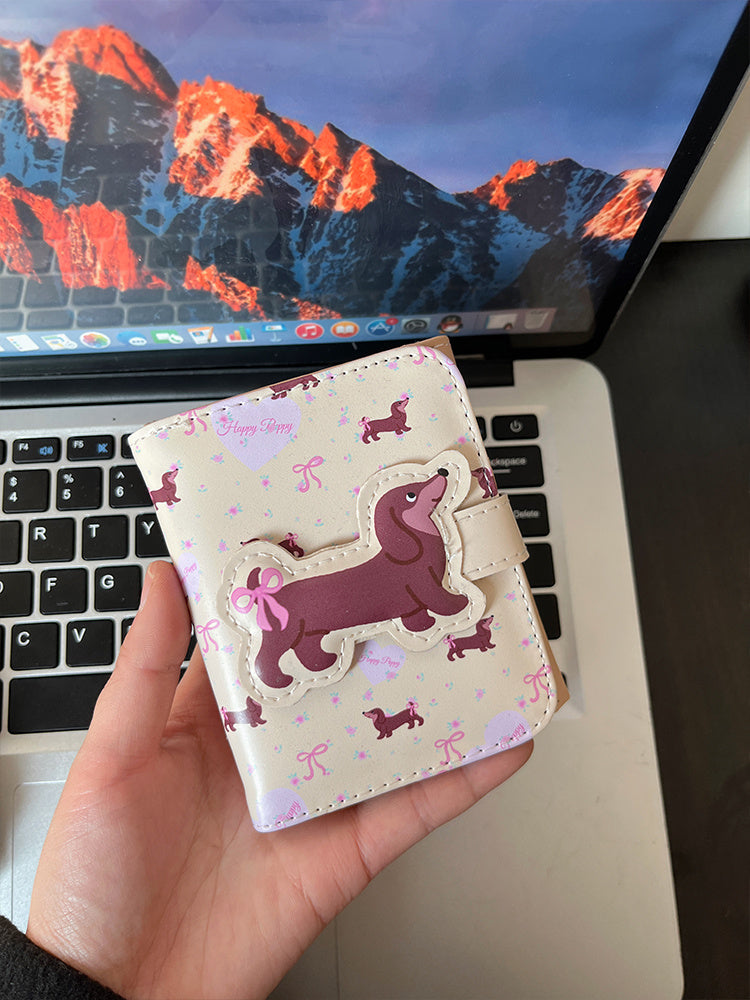 Multiple Card Slots Floral Dachshund Three-fold Wallet