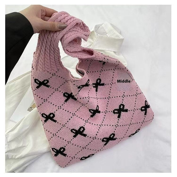 Bow Knitted Woven Bag