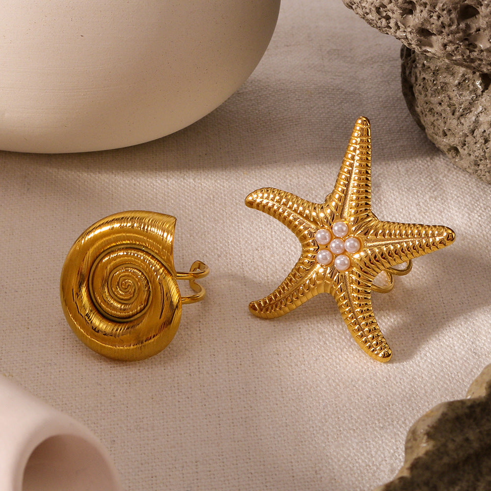 Personality Starfish Stainless Steel Plated 18K Gold Ring