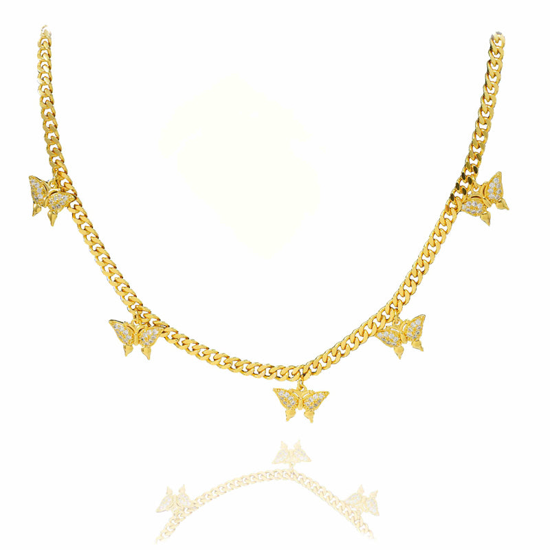 24K Gold Over Butterfly Design Jewelry, Micro-Inlaid Mossanite Women's Tennis Necklace
