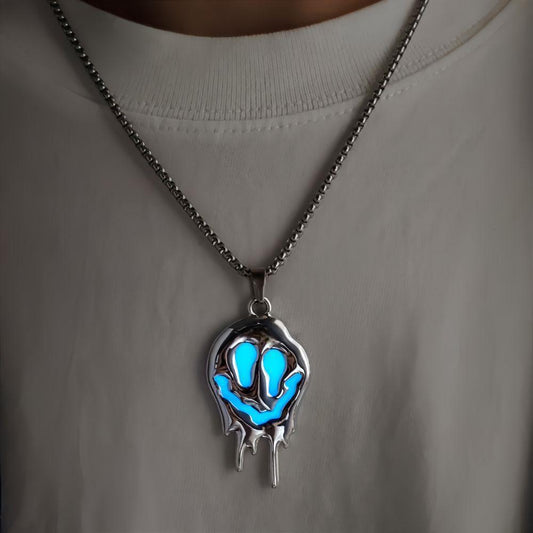 Zinc Alloy Noctilucent Halloween Ghost Glowing Grimace Pendant Necklace