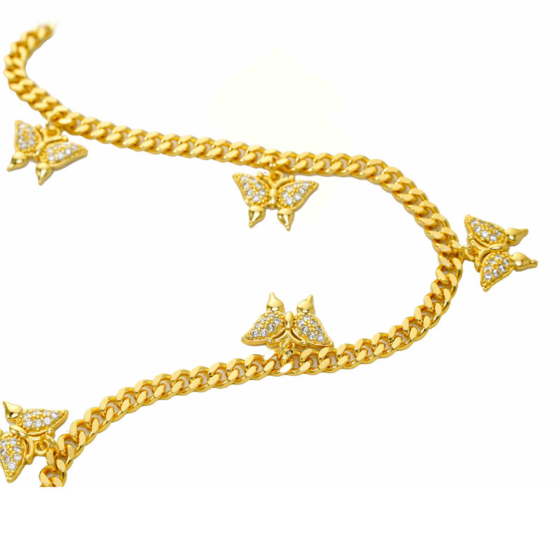 24K Gold Over Butterfly Design Jewelry, Micro-Inlaid Mossanite Women's Tennis Necklace