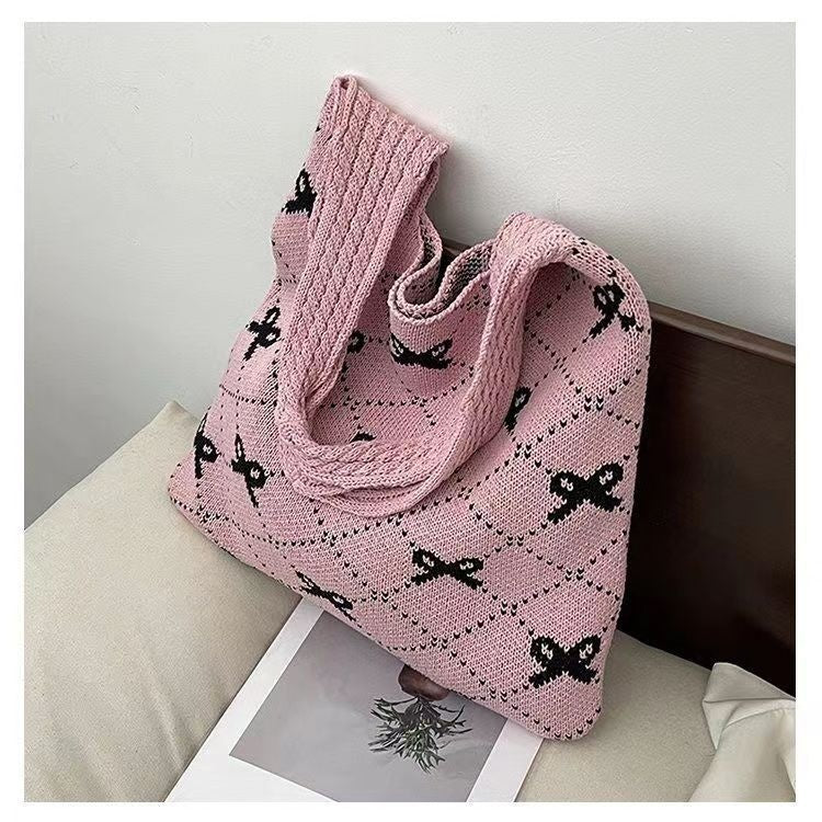 Bow Knitted Woven Bag