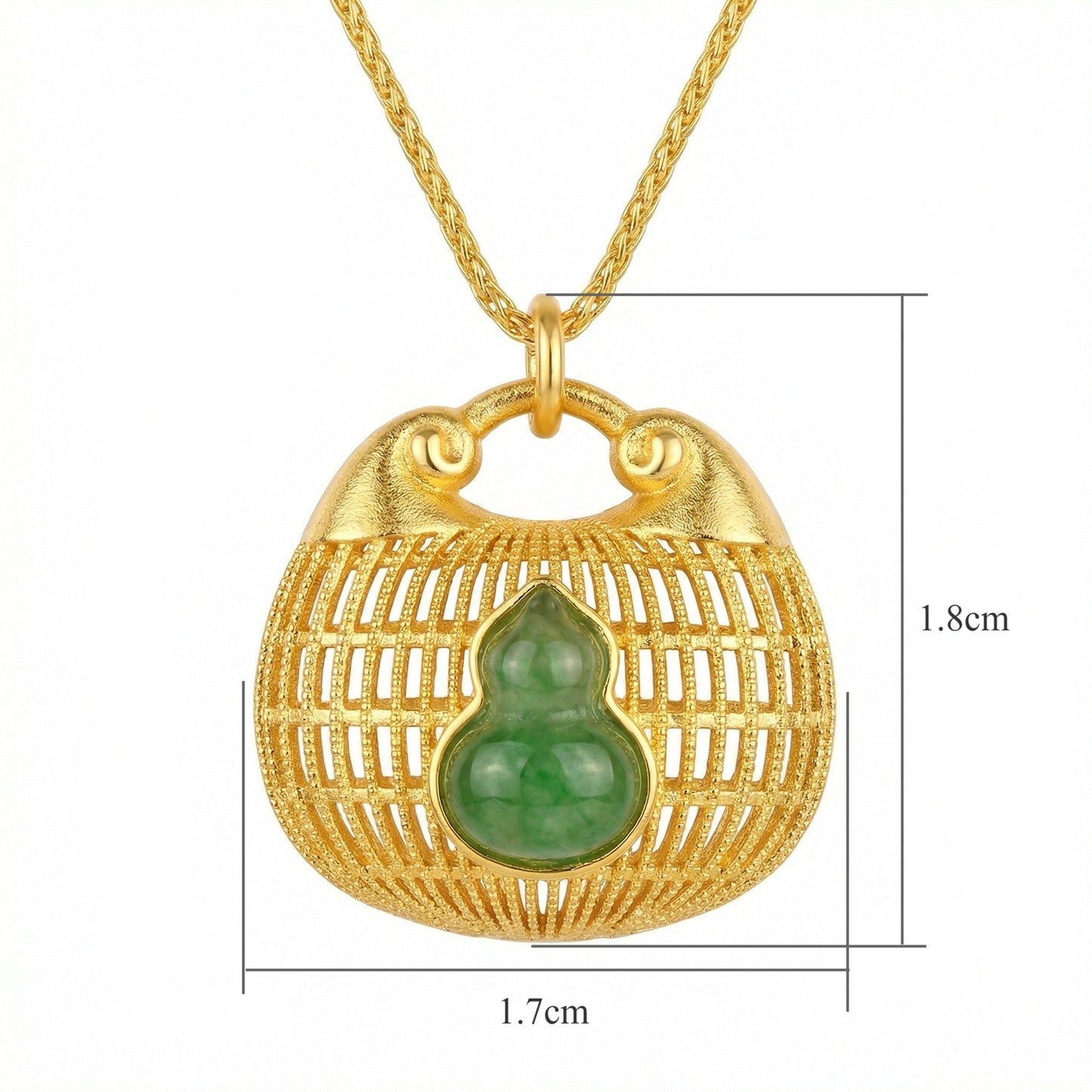 925 Sterling Silver Exquisite Jade Hulu Longevity Lock Pendant in Intricate Filigree Design