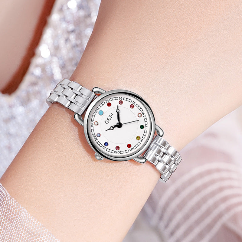 Steel Belt Small Light Luxury Ins Birthstone Waterproof Quartz Watch