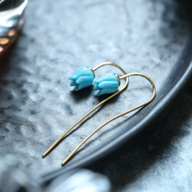 High-grade Turquoise Blue Flower Sterling Silver Earrings