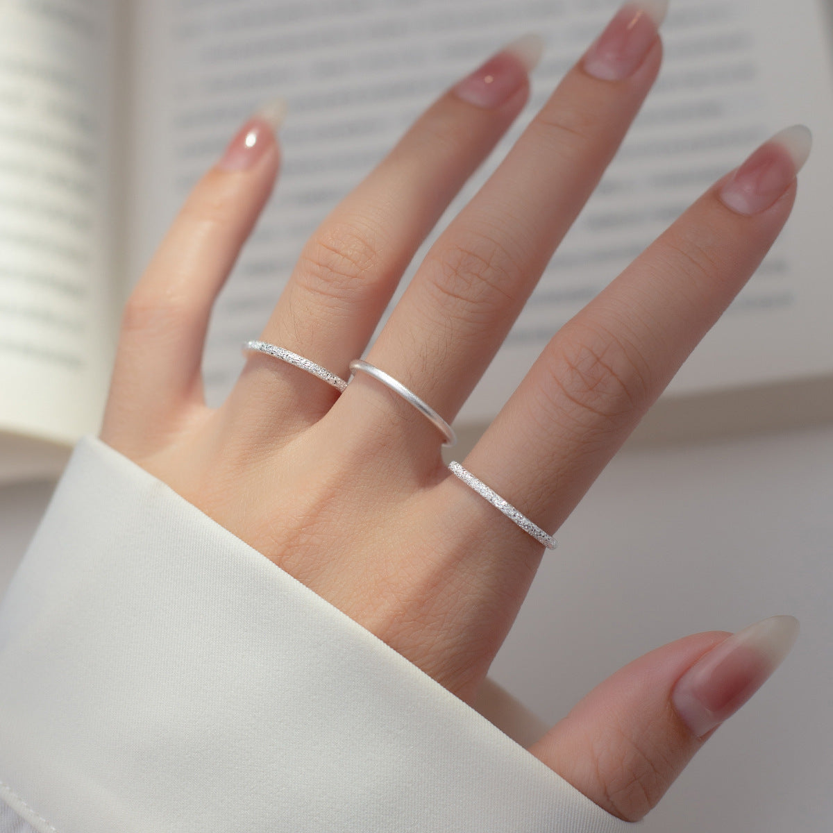 Pure Silver Simple Glossy Frosted Ring