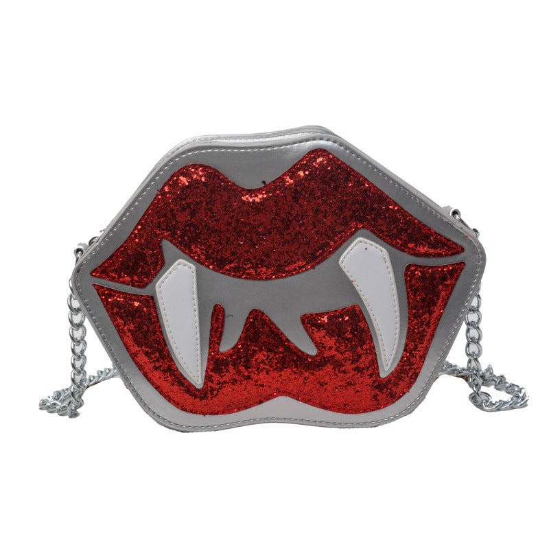 Personality Sequin Chain Big Lips Style Crossbody Bag