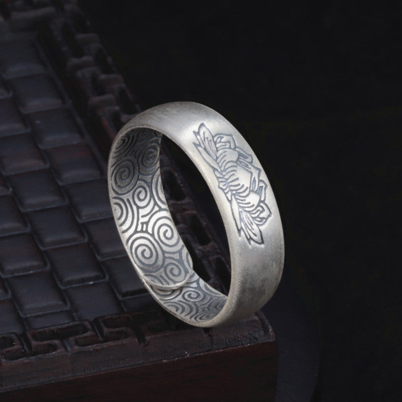 Female 999 Pure Silver Lotus Ring