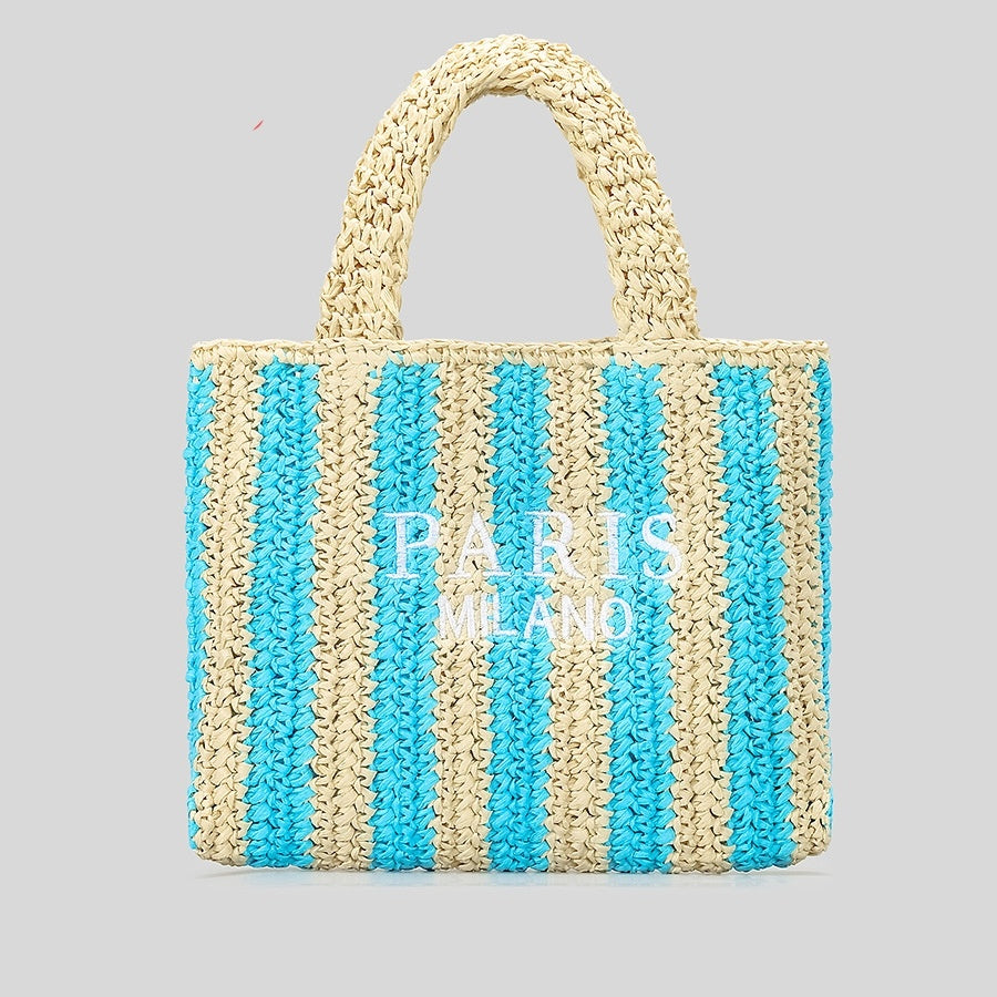 Striped Hand-woven Straw Bag