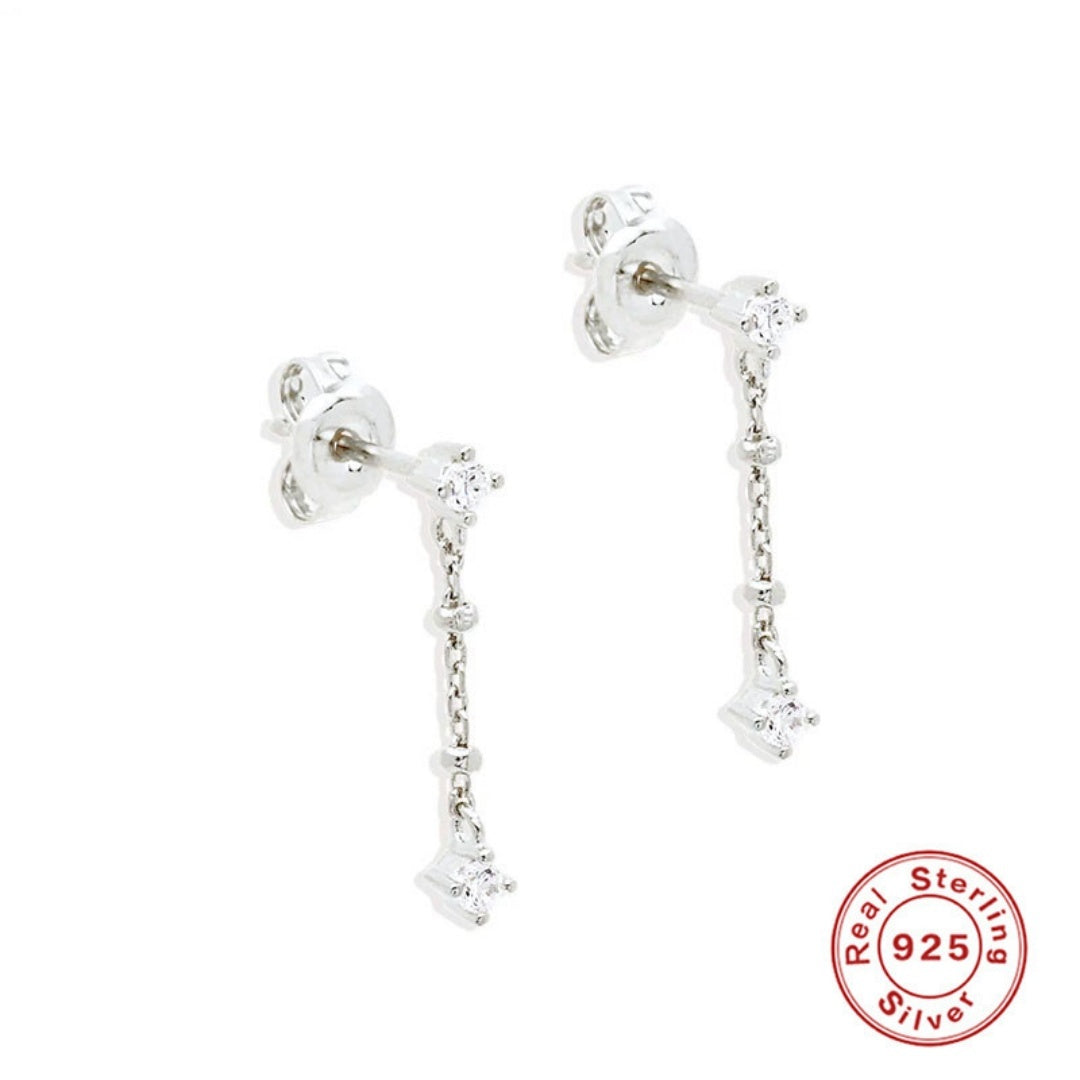 S925 Sterling Silver Tassel Diamond Temperamental Pearl Stud Earrings