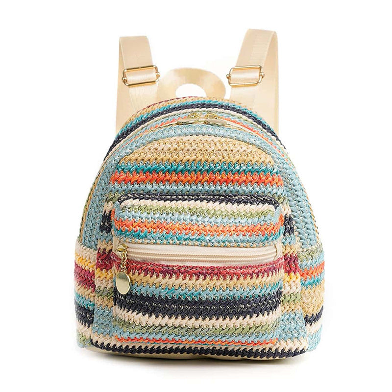 Ethnic Minorities Double Layer Zipper Casual Cool Straw Backpack