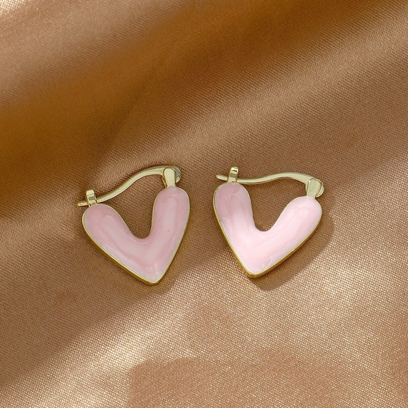 Minimalist Heart-shaped Drop Glazed Earrings