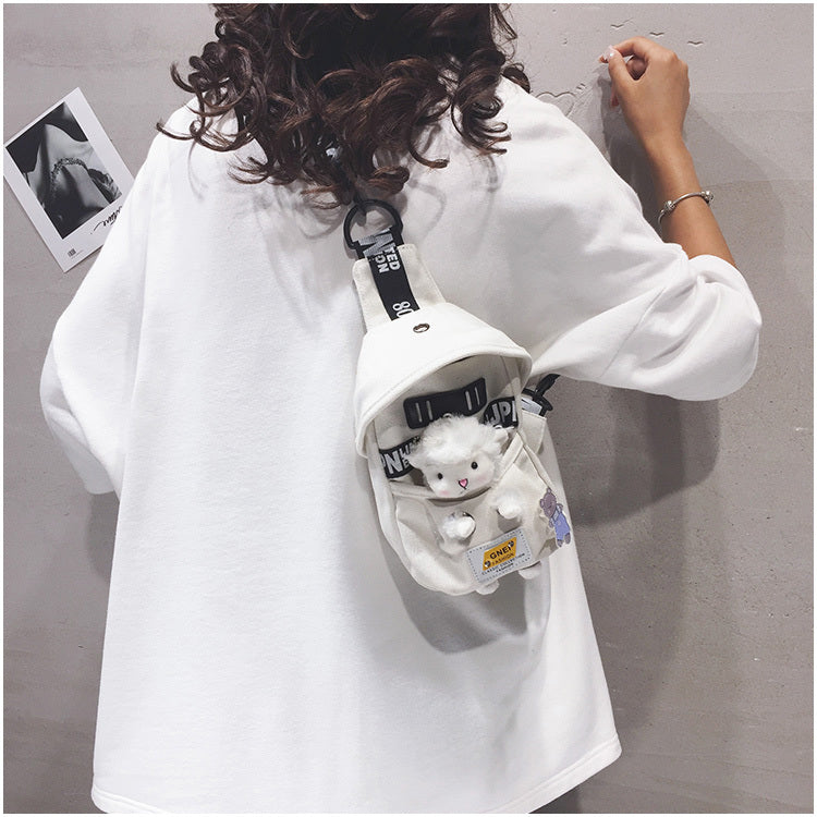 Cute Lamb Canvas Chest Shoulder Messenger Bag