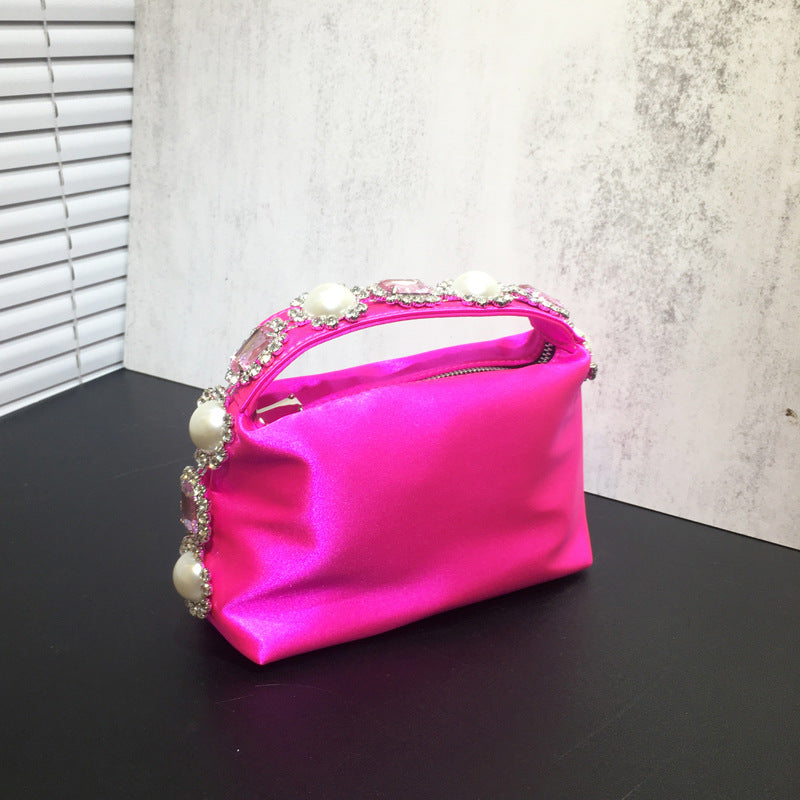 Flower Rhinestone Pearl Silk Diamond Clutch Bag