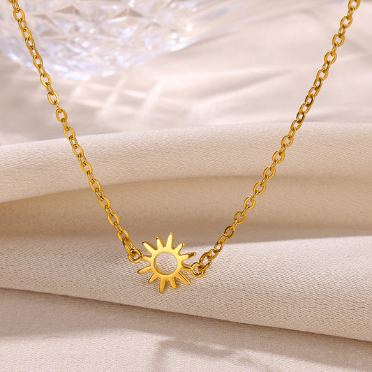 Sun Hollow 18K Gold Stainless Steel Pendant Necklace, Bracelet, Anklet