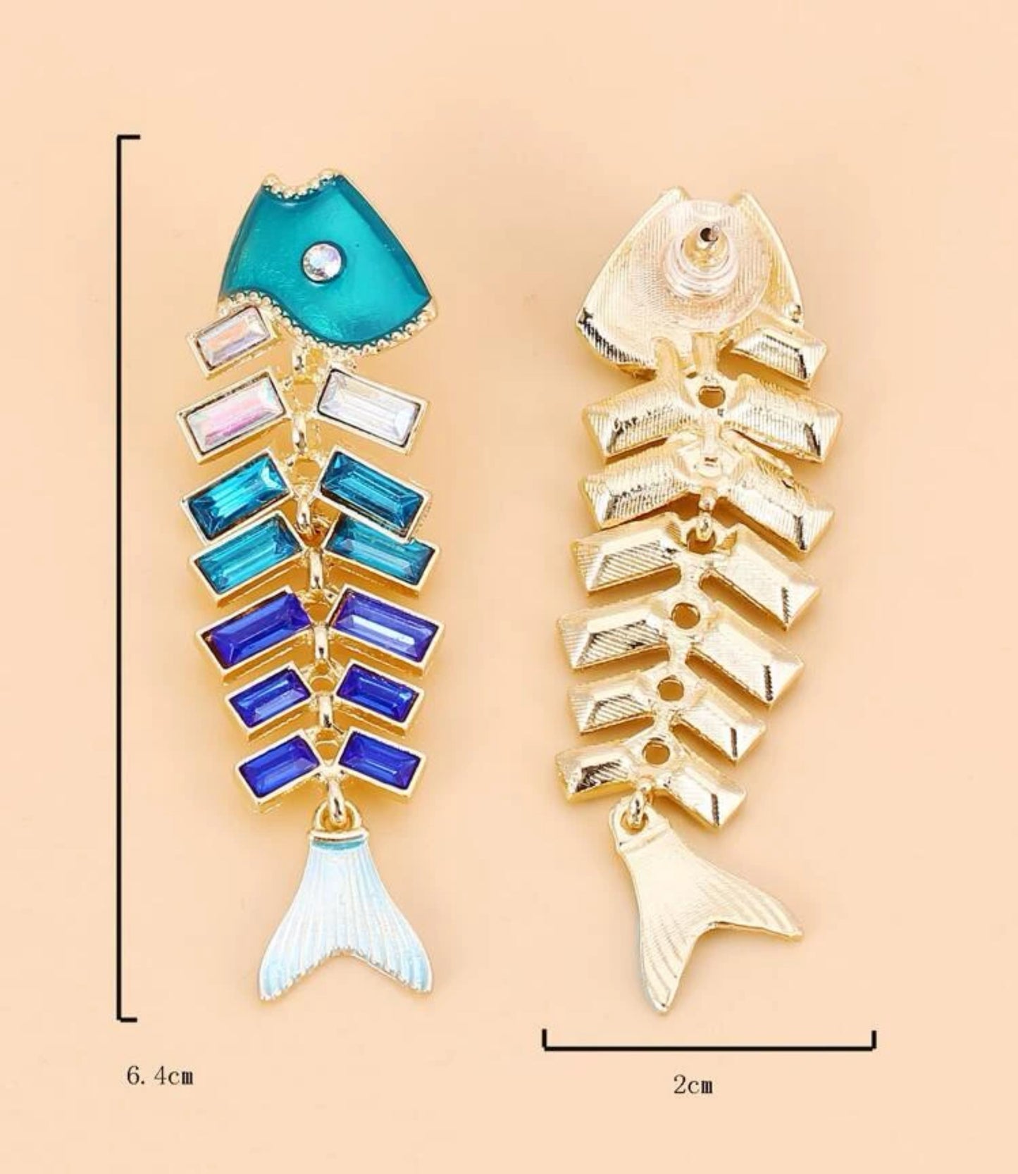 Rhinestone Fish Bone Drop Earrings